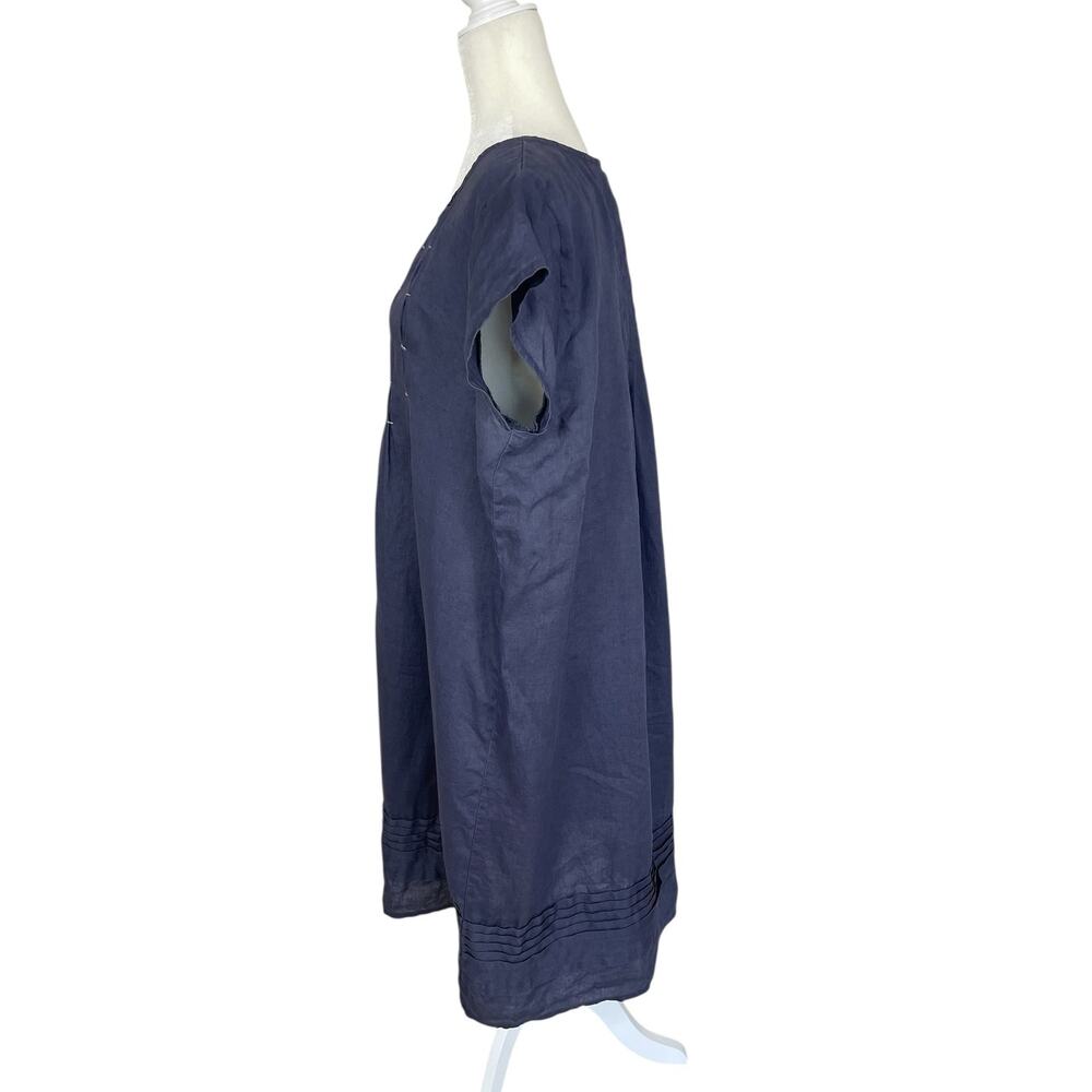 Sundance Linen Pintucked Short Sleeve Shift Dress Blue Sz Large Coastal Cottage - Picture 4 of 10